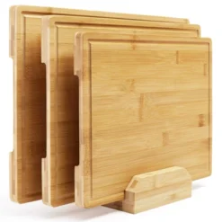 Bamboo Cutting Board Set Of 3, Chopping Board Set With Holder, Deep Juice Grooves, Inner Handles -The Range Shop GUEST 948de34b f0bd 49f2 b391 747366a822ff