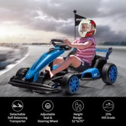 24V Electric Drift Kart For Kids, With Adjustable Seat & 8.5MPH Speed, EVA Silent Wheels, Parent-Safety Certified Ride-On Toy