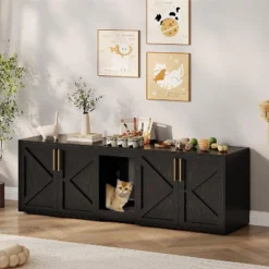 Cat Litter Box Enclosure For 2 Cats, Wooden Litter Box Cabinet, Large Enclosed Cat Box Furniture With Storage Shelf, Soft Cushion -The Range Shop GUEST 96c3621c d535 4219 9c01 b0d1bc839f6d