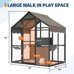 Aluminum Extra Large Catio Outdoor Cat Enclosure For Multiple Cats With Channels, Side Door