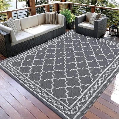 5x8 FT Waterproof Outdoor Plastic Straw Rug For Patio Reversible Portable Plastic Straw Rug, For Porch, Backyard, Balcony, Grey/White 7 5x8 FT Waterproof Outdoor Plastic Straw Rug For Patio Reversible Portable Plastic Straw Rug, For Porch, Backyard, Balcony, Grey/White - Image 7