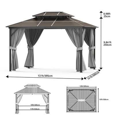 10' X 10' Aluminum Hardtop Gazebo With Galvanized Steel Double Roof Canopy, Outdoor Pergola With Curtains And Netting For Patio Backyard Deck, Grey 7 10' X 10' Aluminum Hardtop Gazebo With Galvanized Steel Double Roof Canopy, Outdoor Pergola With Curtains And Netting For Patio Backyard Deck, Grey - Image 7