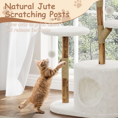 Modern Wood Cat Tree Tower For Large Cats, Luxury Pear Wood Condo, Platforms, Scratching Posts, All-Season Mats, 43" Cat Furniture 4 Modern Wood Cat Tree Tower For Large Cats, Luxury Pear Wood Condo, Platforms, Scratching Posts, All-Season Mats, 43" Cat Furniture - Image 4