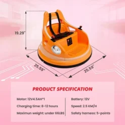 Toddlers Bumper Car, 12V Ride On Toy For Kids, Electric Ride On Car W/Remote Control, Baby Bumping Toy Car W/2 Speeds, LED Lights, 360 Degree Spin -The Range Shop GUEST 99ca0868 9db2 42f4 8943 776dab1bc679