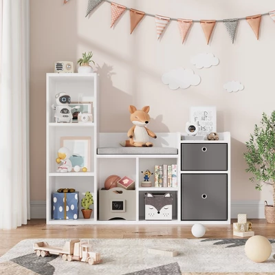 Kids Bookshelf, Children Bookcase With Soft Cushion Seat, Children Toy Storage Cubby, Kids Storage Cabinet For Playroom, Kids Room, Hallway 2 Kids Bookshelf, Children Bookcase With Soft Cushion Seat, Children Toy Storage Cubby, Kids Storage Cabinet For Playroom, Kids Room, Hallway - Image 2
