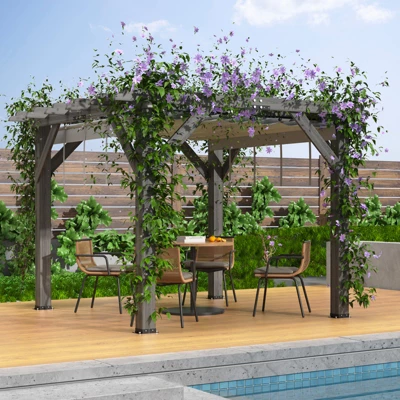 10'X 10' Cedar Wood Pergola, Retractable Shade Canopy, Durable, Rot Resistant,Solid Structure, Patio Pergola For Backyard, Deck, Garden 8 10'X 10' Cedar Wood Pergola, Retractable Shade Canopy, Durable, Rot Resistant,Solid Structure, Patio Pergola For Backyard, Deck, Garden - Image 8