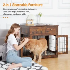Dog Crate Furniture With Cushions, Indoor Wooden Dog Kennel With 2 Drawers, Dog Crate Side Table With Storage For Living Room, Foyer -The Range Shop GUEST 9cb28bd8 17fa 4882 823e 0250feb69e0c