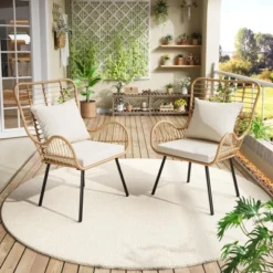 Set Of 2 All-Weather Wicker Patio Chairs, Outdoor Rattan Dining Chairs With Thick Cushions & High Backrest For Porch, Balcony, Garden, Brown -The Range Shop GUEST 9d11c6d0 ab93 47e1 bc4d 4ac8a08e8b17