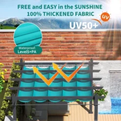 10x10 FT Outdoor Pergola, Retractable Pergola With Adjustable Canopy, Aluminum Pergola, 4 White Curtains, For Patio, Gardens, Backyard -The Range Shop GUEST 9d7edf19 4ecb 4397 a0c8 dd9b596657ed