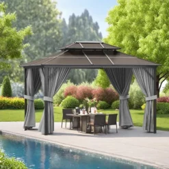 10' X 10' Aluminum Hardtop Gazebo With Galvanized Steel Double Roof Canopy, Outdoor Pergola With Curtains And Netting For Patio Backyard Deck, Grey 15 10' X 10' Aluminum Hardtop Gazebo With Galvanized Steel Double Roof Canopy, Outdoor Pergola With Curtains And Netting For Patio Backyard Deck, Grey -The Range Shop GUEST 9f5ebc73 50fb 4544 81e0 22f42417f03f