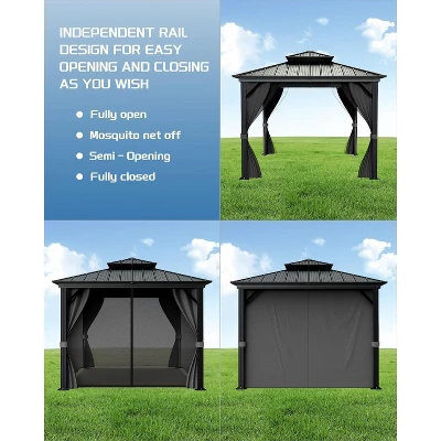 12' X 12' Hardtop Gazebo, Aluminum Frame Canopy With Galvanized Steel Double Roof, Netting & Curtains, Outdoor Pergola For Patio, Lawn, Garden, Khaki 2 12' X 12' Hardtop Gazebo, Aluminum Frame Canopy With Galvanized Steel Double Roof, Netting & Curtains, Outdoor Pergola For Patio, Lawn, Garden, Khaki - Image 2