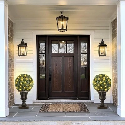 16inch Prelit Faux Boxwood Balls With Sturdy Pot Base, UV Resistant & Waterproof Fake Greenery Plants, For Front Porch Garden Home Decor 5 16inch Prelit Faux Boxwood Balls With Sturdy Pot Base, UV Resistant & Waterproof Fake Greenery Plants, For Front Porch Garden Home Decor - Image 5