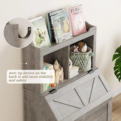 47.8''H Wooden Kids Bookcase & Toy Organizer With Flip-Top Lid, Boys/Girls Toy Storage Organizer For Playroom/Bedroom 4 47.8''H Wooden Kids Bookcase & Toy Organizer With Flip-Top Lid, Boys/Girls Toy Storage Organizer For Playroom/Bedroom - Image 4