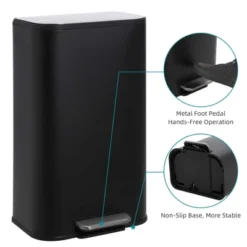 Trash Can, Stainless Steel Garbage Can With Soft-Close Lid, Foot Pedal, Removable Inner Basket