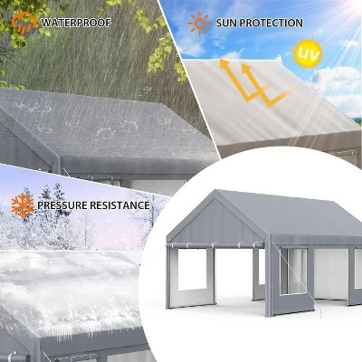 13 X 20 FT Metal Carport, With Side-Opening Door & Roll-Up Windows, All-Inclusive Metal Carport, Outdoor Portable Garage Shelters Tents, Grey 2 13 X 20 FT Metal Carport, With Side-Opening Door & Roll-Up Windows, All-Inclusive Metal Carport, Outdoor Portable Garage Shelters Tents, Grey - Image 2