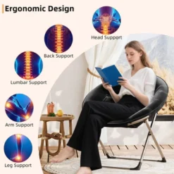 Saucer Chair, Comfy Chair Faux Fur Lounge Moon Chair With Folding Metal Frame, Flower Accent Seat -The Range Shop GUEST a22b4e9e c9a8 417e a20c 3efbcae97eda