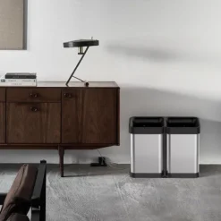 10.6 Gallon Dual Compartment Trash Can, Stainless Steel Garbage Can, Open Top Kitchen Waste Bin