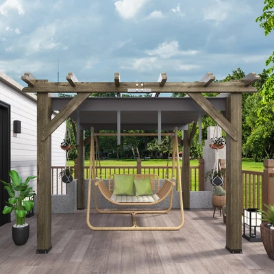10'X 10' Cedar Wood Pergola, Retractable Shade Canopy, Durable, Rot Resistant,Solid Structure, Patio Pergola For Backyard, Deck, Garden 4 10'X 10' Cedar Wood Pergola, Retractable Shade Canopy, Durable, Rot Resistant,Solid Structure, Patio Pergola For Backyard, Deck, Garden - Image 4