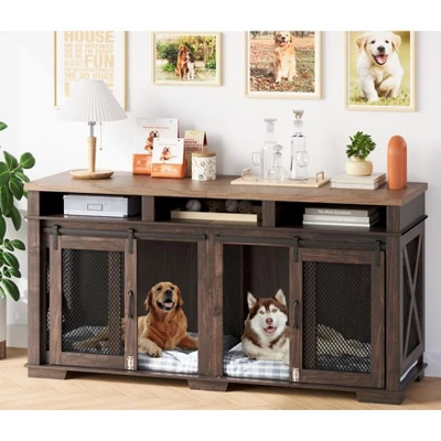 71" Dog Crate Furniture, Double Dog Crate Table, Double Dog Kennel Furniture With 3 Storages And Removable Divider For Large Medium Dogs 7 71" Dog Crate Furniture, Double Dog Crate Table, Double Dog Kennel Furniture With 3 Storages And Removable Divider For Large Medium Dogs - Image 7