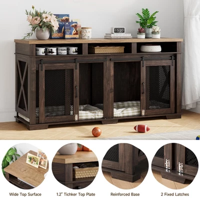 71" Dog Crate Furniture, Double Dog Crate Table, Double Dog Kennel Furniture With 3 Storages And Removable Divider For Large Medium Dogs 4 71" Dog Crate Furniture, Double Dog Crate Table, Double Dog Kennel Furniture With 3 Storages And Removable Divider For Large Medium Dogs - Image 4