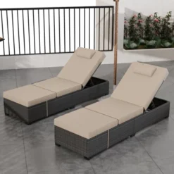 Wicker Chaise Outdoor，Reclining Adjustable Pool Rattan Chaise Chair，Patio Rattan Wicker Chaise Lounge Chair Set Of 2, For Pool Deck