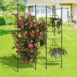 51" X 66" Garden Trellis For Climbing Plants Outdoor, Rustproof Metal Trellis For Roses Vegetables Vines Flowers Support, Garden Fence Panels