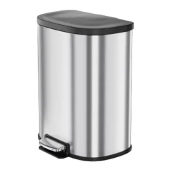 Hands-Free Trash Can, 13 Gallons Stainless Steel Garbage Can With Foot Pedal And Inner Bucket, Semi-Circular Heavy Duty Kitchen Trash Bin, Silver -The Range Shop GUEST a6df1c0b b667 4b98 80ae 8df2a70c1abb