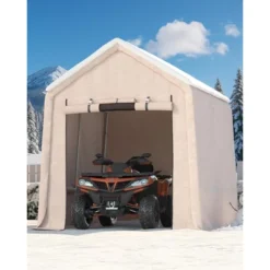 10x10FT Outdoor Storage Shed Carport With Roll-Up Zipper Door, Portable Garage Storage Shelter Heavy Duty Waterproof PE Tarp For Bike, ATV, Khaki -The Range Shop GUEST a7014200 9c21 4bbc ace7 b8490c8ad8be