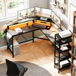 61" L Shaped Gaming Desk, With Monitor Stand, L-Shaped Corner Computer Desks, Built-in LED Lights And Side Storage Pockets, For Small Spaces 12 61" L Shaped Gaming Desk, With Monitor Stand, L-Shaped Corner Computer Desks, Built-in LED Lights And Side Storage Pockets, For Small Spaces -The Range Shop GUEST a7146fae 8936 4d97 99a3 487bb13ee22f