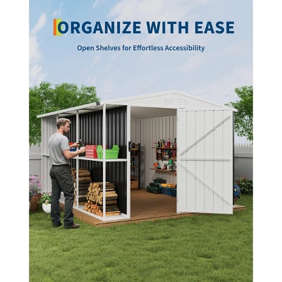 Weatherproof Garden Tool Shed,Outdoor Storage Shed With Shelf, Lockable Doors & Open Shelves For Lawn Equipment, Patio Furniture, 8×10 FT 3 Weatherproof Garden Tool Shed,Outdoor Storage Shed With Shelf, Lockable Doors & Open Shelves For Lawn Equipment, Patio Furniture, 8×10 FT - Image 3