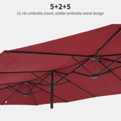 15 FT Extra Large Patio Umbrella W/ Base, Double-Sided Umbrella With Crank Handle, Outdoor UVProtective Pool Umbrella For Garden, Backyard, Poolside
