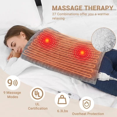 Weighted Heating Pad With 2 Massagers, 6lb Electric Heating Pad For Back, Neck & Shoulders, 3 Heat Levels, 9 Vibration Modes, 20"x24" Grey 1 Weighted Heating Pad With 2 Massagers, 6lb Electric Heating Pad For Back, Neck & Shoulders, 3 Heat Levels, 9 Vibration Modes, 20"x24" Grey