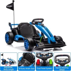 24V Kids Ride On Go Kart, 7.5mph Variable High Speed Drifting Car, 7ah Battery 200W*2 Motors,Ajustable Legroom For Kids Grows, Blue