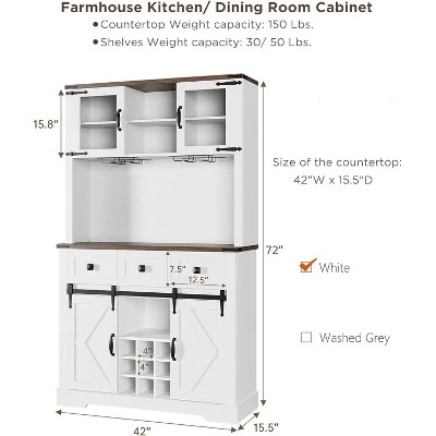 Farmhouse Coffee Bar Cabinet, 72" Tall Kitchen Hutch With 2 Sliding Barn Doors, 3 Drawers, Wine & Glass Rack, Pantry Storage Cabinets For Dining Room 5 Farmhouse Coffee Bar Cabinet, 72" Tall Kitchen Hutch With 2 Sliding Barn Doors, 3 Drawers, Wine & Glass Rack, Pantry Storage Cabinets For Dining Room - Image 5