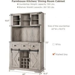 Farmhouse Coffee Bar Cabinet, 72" Tall Kitchen Hutch With 2 Sliding Barn Doors, 3 Drawers, Wine & Glass Rack, Pantry Storage Cabinets, Oak Grey 14 Farmhouse Coffee Bar Cabinet, 72" Tall Kitchen Hutch With 2 Sliding Barn Doors, 3 Drawers, Wine & Glass Rack, Pantry Storage Cabinets, Oak Grey -The Range Shop GUEST aad9b6be 01c9 4c6f b208 e1dd4fe7415a