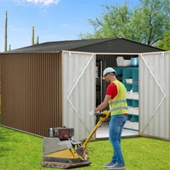 Large Metal Storage Sheds,8X 8 FT Outdoor Storage Shed, With Reinforced Sloping And Lock,Waterproof，for Backyard, Garden Patio Lawn