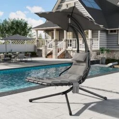 Hanging Chaise Lounge Swing Chair With Canopy, Curved Steel Hammock Lounger For Indoor And Outdoor Use, Patio, Pool, Garden -The Range Shop GUEST ad17bb56 c5a1 4e7d 93d1 a91d2c97b9bb