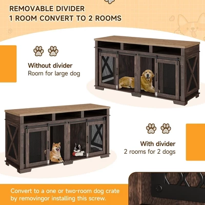 71" Dog Crate Furniture, Double Dog Crate Table, Double Dog Kennel Furniture With 3 Storages And Removable Divider For Large Medium Dogs 2 71" Dog Crate Furniture, Double Dog Crate Table, Double Dog Kennel Furniture With 3 Storages And Removable Divider For Large Medium Dogs - Image 2