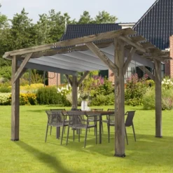10x12 FT Wood Pergola With Retractable Canopy, Retractable Shade Canopy, Durable, Rot Resistant, For Backyard, Deck, Garden, Outdoor Entertaining -The Range Shop GUEST ad780abe 768d 4f2f adb0 cce700c8bee2