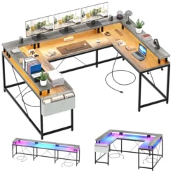 U Shaped Computer Gaming Desk With Power Outlets & LED Lights, Monitor Stand, Large Corner Desk -The Range Shop GUEST ae1c71a3 b6e2 4ecb b8c6 ae3dfbc87cbd