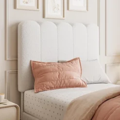 Twin Bed Frame With Under-Bed Drawer Storage – Velvet/Boucle Upholstered Wave Headboard For Girls, Wood Slat Support (No Box Spring), White/Pink -The Range Shop GUEST ae5c6f5f f9b6 4e73 bd12 46cf4129f06c