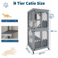Large Wooden Cat Cage With Window And Roof,Outdoor Cat Enclosure,Multi-Level Cat House With 4 Platforms ,Cattery With Bridge And Scratching Post