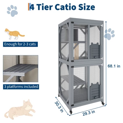 Large Wooden Cat Cage With Window And Roof,Outdoor Cat Enclosure,Multi-Level Cat House With 4 Platforms ,Cattery With Bridge And Scratching Post 1 Large Wooden Cat Cage With Window And Roof,Outdoor Cat Enclosure,Multi-Level Cat House With 4 Platforms ,Cattery With Bridge And Scratching Post