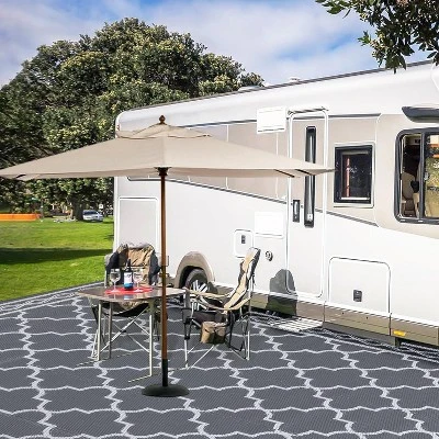 5x8 FT Waterproof Outdoor Plastic Straw Rug For Patio Reversible Portable Plastic Straw Rug, For Porch, Backyard, Balcony, Grey/White 5 5x8 FT Waterproof Outdoor Plastic Straw Rug For Patio Reversible Portable Plastic Straw Rug, For Porch, Backyard, Balcony, Grey/White - Image 5