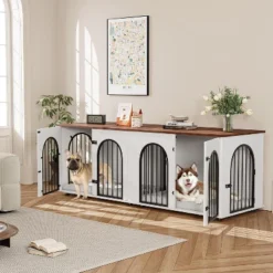 71" Large Dog Crate Furniture For 2 Dogs, Wooden Double Dog Crate, Indoor Dog Kennel TV Stand With Divider And Cushion For Large Medium Dogs,White -The Range Shop GUEST b058ef6a cd03 4e20 9fb7 da27b2dc21d6