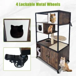Cat Litter Box Enclosure, Hidden Litter Box Cabinet With Condo, Hammock, Scratching Mat & Post, Cat House With Storage Shelves & Wheels -The Range Shop GUEST b08fd637 aba7 46fd 941c 7346f7ed36e1