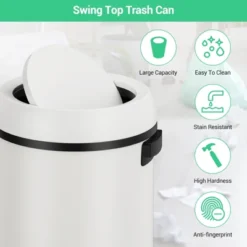 17 Gallon/65 Liter Swing Top Trash Can, Stainless Steel Rubbish Bin, Commercial Grade Waste Container, Round Garbage Can For Outdoor, Indoor White -The Range Shop GUEST b198aa9c 2bff 46aa 985c 989b20499c04
