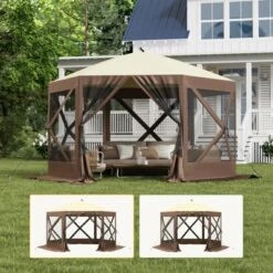 Instant Pop Up Gazebo 10x10ft With 6 Mesh Walls - Portable Canopy Tent For Camping, Backyard & Parties | Includes Carry Bag & Stakes