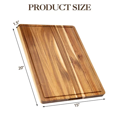 Large Acacia Wood Cutting Board, Reversible Charcuterie Board Cheese Board With Deep Groove 1 Large Acacia Wood Cutting Board, Reversible Charcuterie Board Cheese Board With Deep Groove