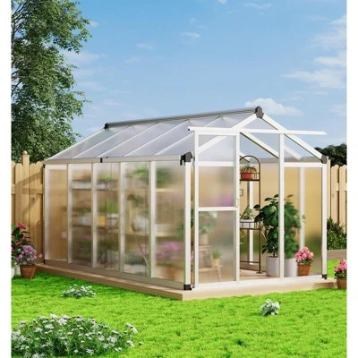 6x8 FT Greenhouses For Outdoors, Heavy Duty Aluminum Green House With Polycarbonate Roof, Sliding Door, Adjustable Vent For Garden, Backyard, Natural 6 6x8 FT Greenhouses For Outdoors, Heavy Duty Aluminum Green House With Polycarbonate Roof, Sliding Door, Adjustable Vent For Garden, Backyard, Natural - Image 6